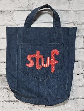 Handmade Denim Tote Bag Stuff Applique Oversized Reusable Market Shopper